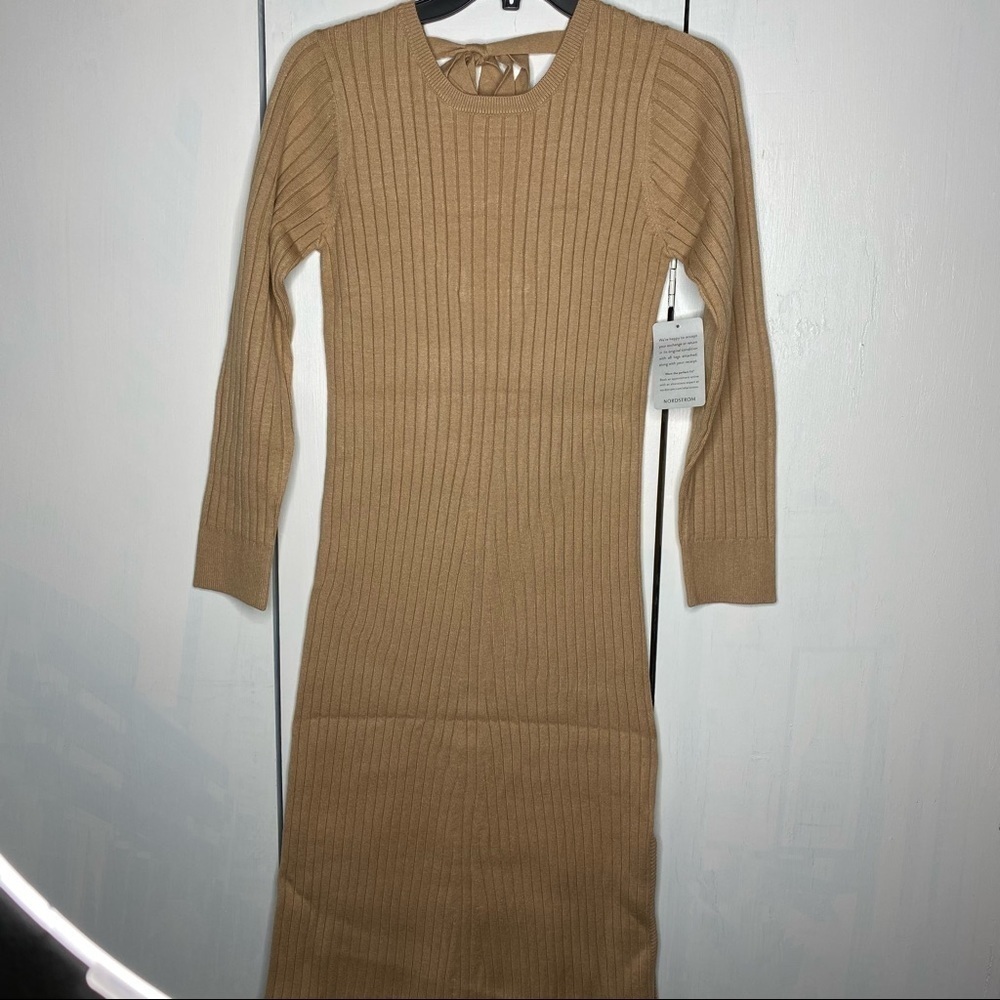 Wayf Dede and Emily Camel Bff Sweater Casual Midi  Dress Size S MSRP $370 - Picture 4 of 9
